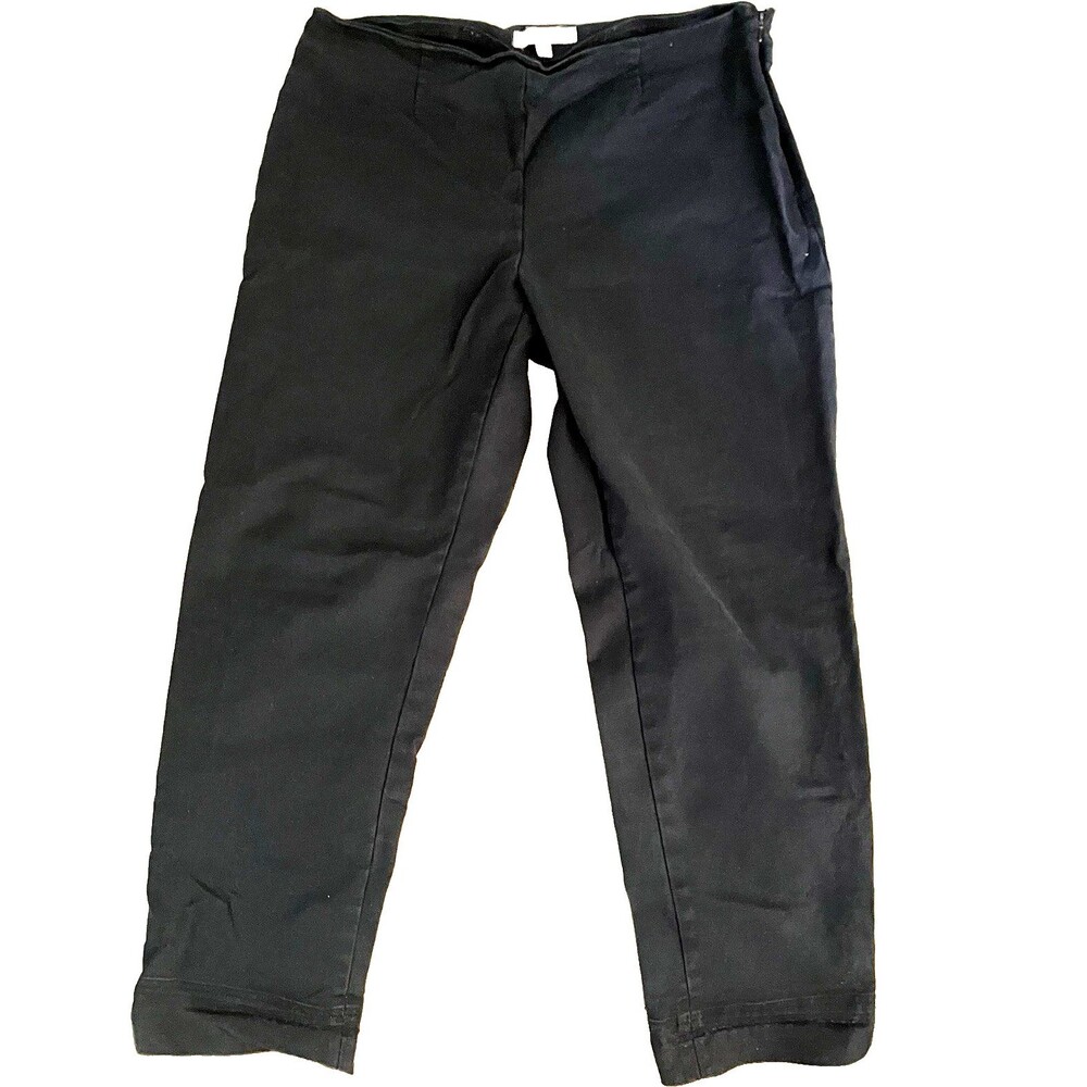 Ellen Tracy Pants Capri Stretch Straight Black Beltless Flat 12 14 Women Career